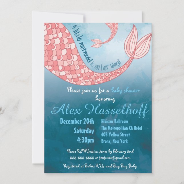 Petite invitation de baby shower de sirène (Devant)