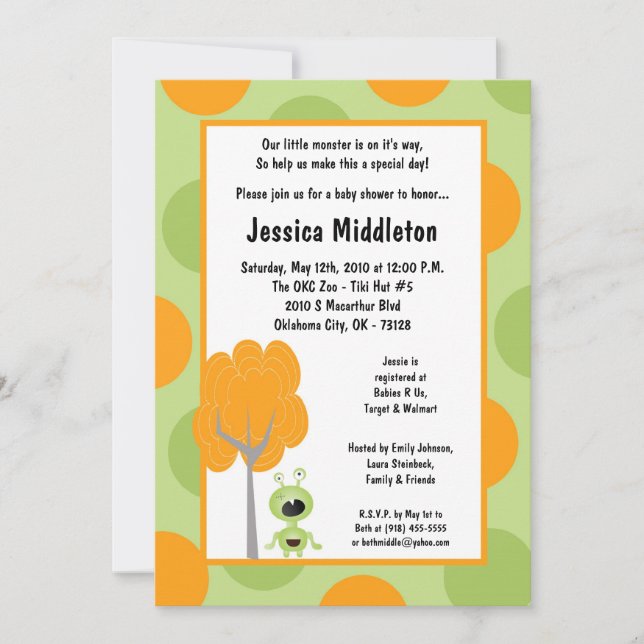 petite invitation de baby shower du monstre 5x7 (Devant)