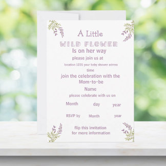 Petite invitation de baby shower fleur sauvage vio