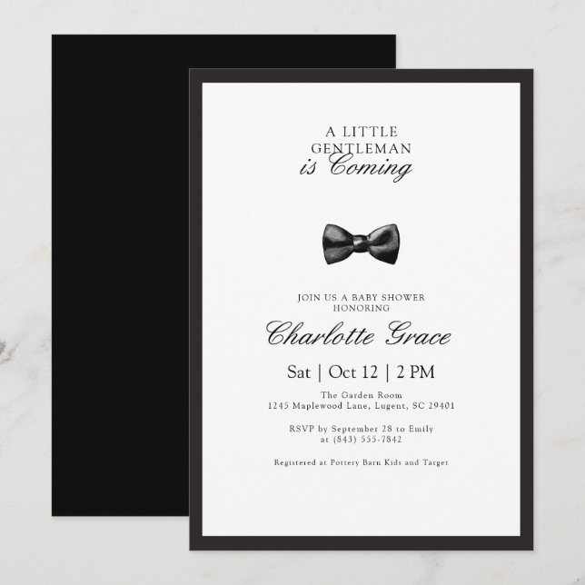 Petite invitation de Baby shower Gentleman (Devant / Derrière)
