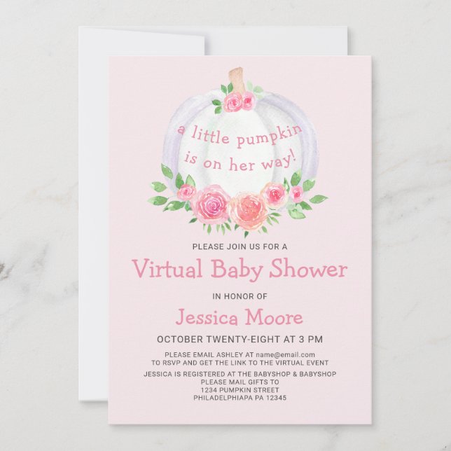 Petite invitation de Baby shower virtuel rose Citr (Devant)