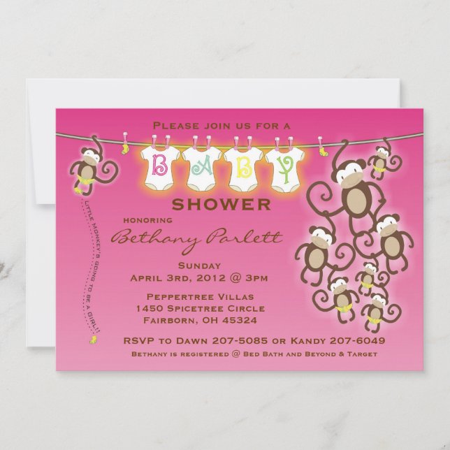 Petite invitation de douche de bébé de singe (Devant)