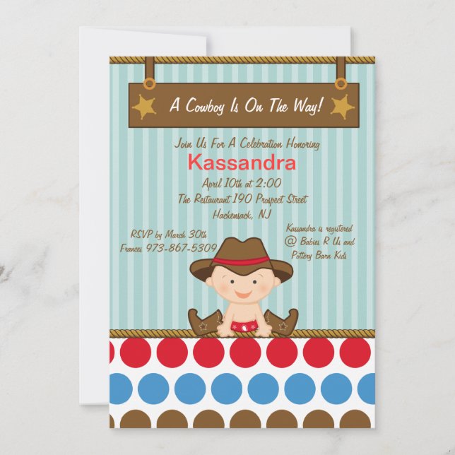 Petite invitation occidentale de baby shower de (Devant)