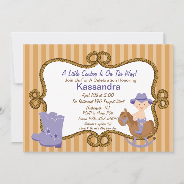 Petite invitation occidentale de baby shower de (Devant)