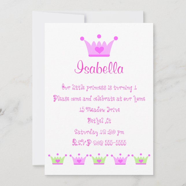 petite invitation princesse (Devant)