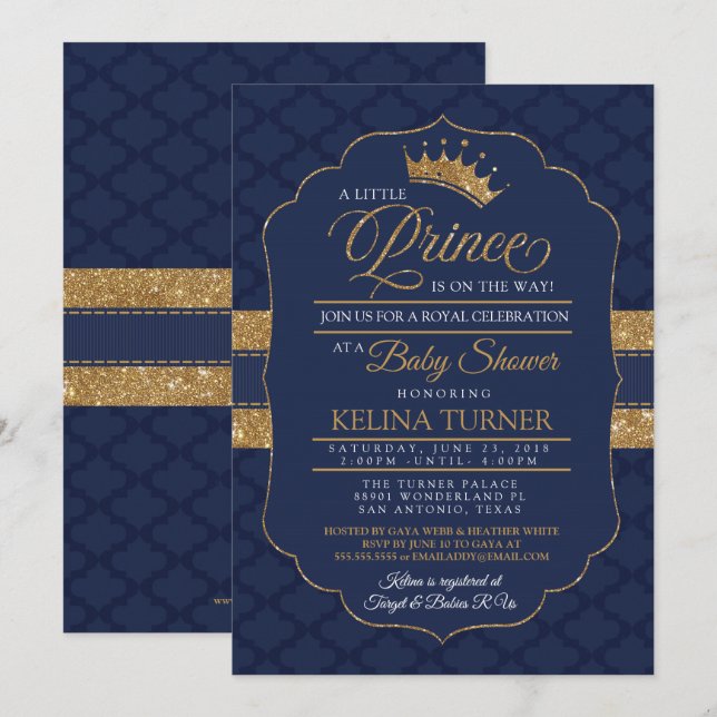 Petite invitation royale de prince baby shower (Devant / Derrière)