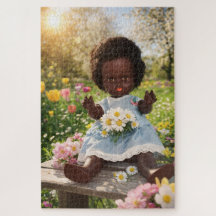 Petite jardinière dans la mer de fleurs Puzzle