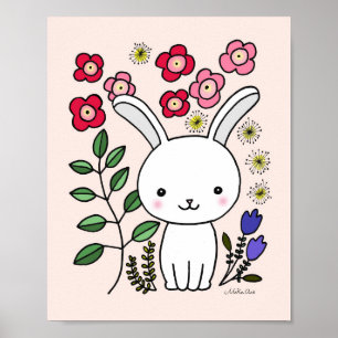 Petite lapin lapin Nursery Art Poster Floral Anima