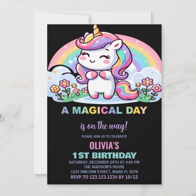 Petite licorne arc-en-ciel Invitations d'anniversa (Devant)