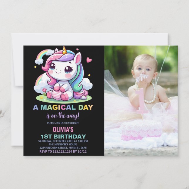Petite licorne Invitations d'anniversaire avec pho (Devant)