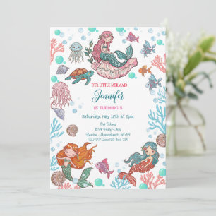 Petite mignonne Petite Sirène Invitation Anniversa