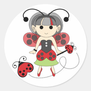 Petite Miss Ladybug Girl Fairy Bug Circle Stickers