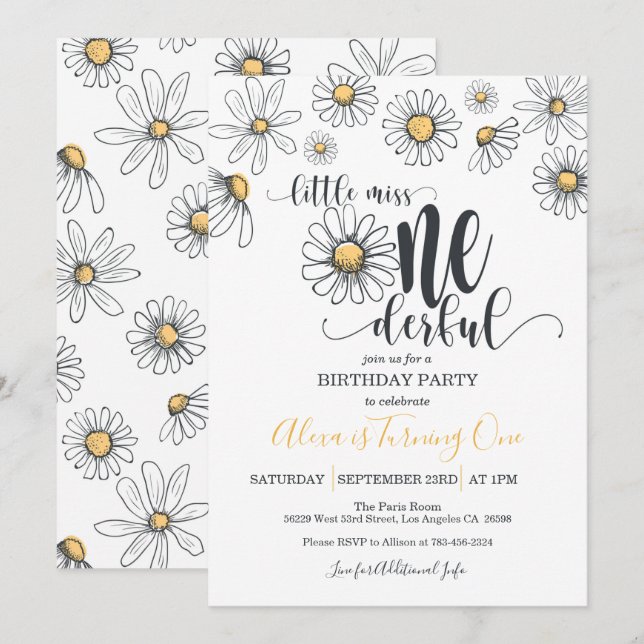 Petite Miss ONEderful Daisy Invitation Anniversair (Devant / Derrière)