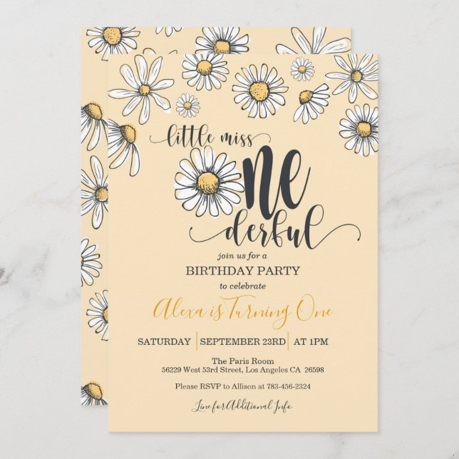 Petite Miss ONEderful Daisy Invitation Anniversair (Devant / Derrière)