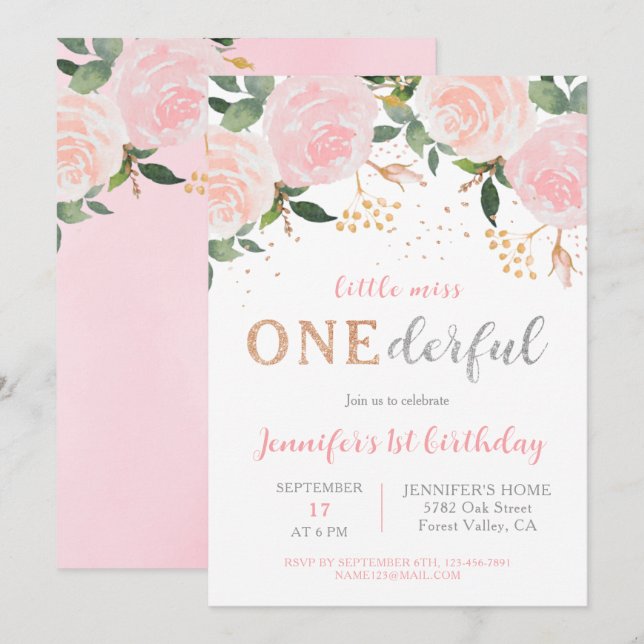 Petite Miss Onederful Invitation d'anniversaire (Devant / Derrière)