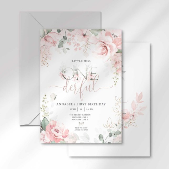 Petite Miss Onederful rose Floral Invitation (Créateur téléchargé)