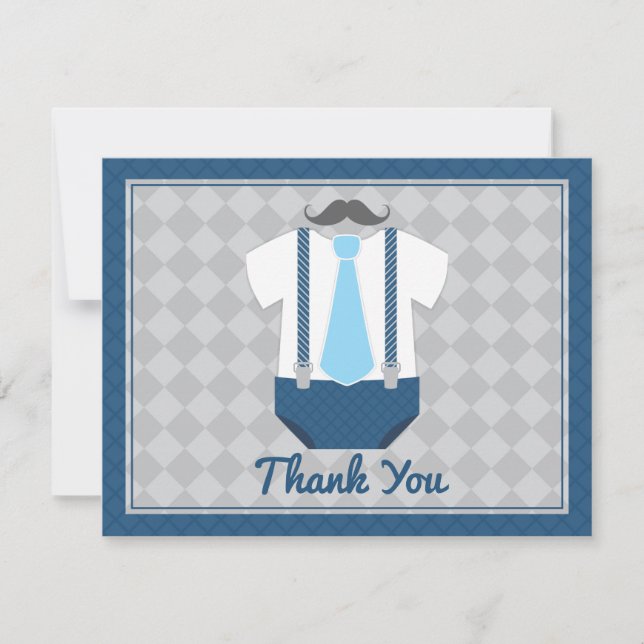 Petite Moustache Cravate Baby Shower Merci (Devant)
