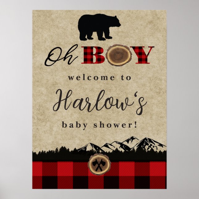 Petite ours Flannel Lumberjack Affiche de bienvenu (Devant)