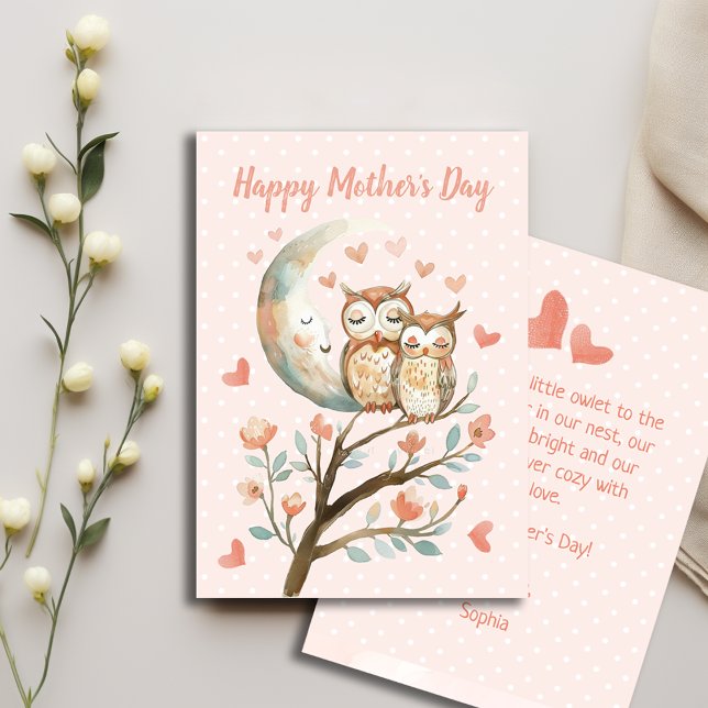 Petite Owlet Avec Maman Aime Bonne Mère Carte de j (Créateur téléchargé)