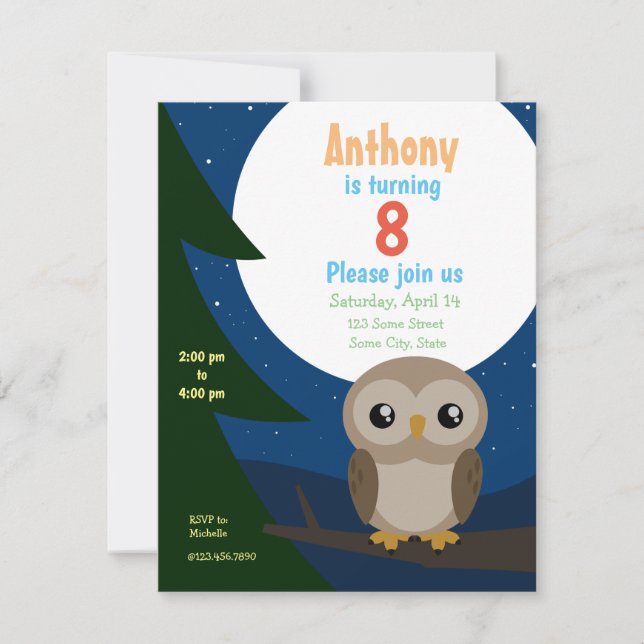 Petite Petite Chouette Invitation Anniversaire (Devant)