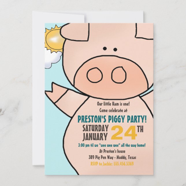 Petite Piggy Anniversaire Fête Invitation (Devant)