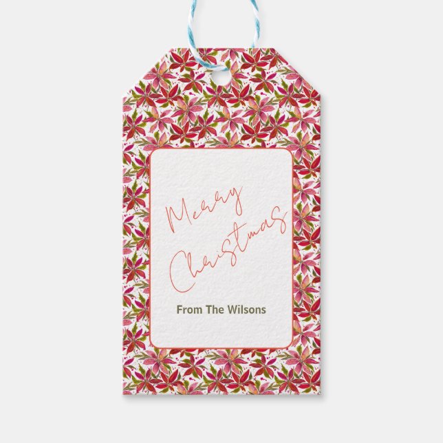 Petite Poinsettia Personalized Holiday Gift Tags (Front)