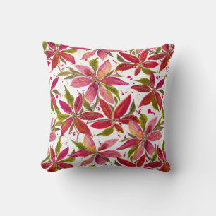 Petite Poinsettia Watercolor Holiday Floral Throw Pillow