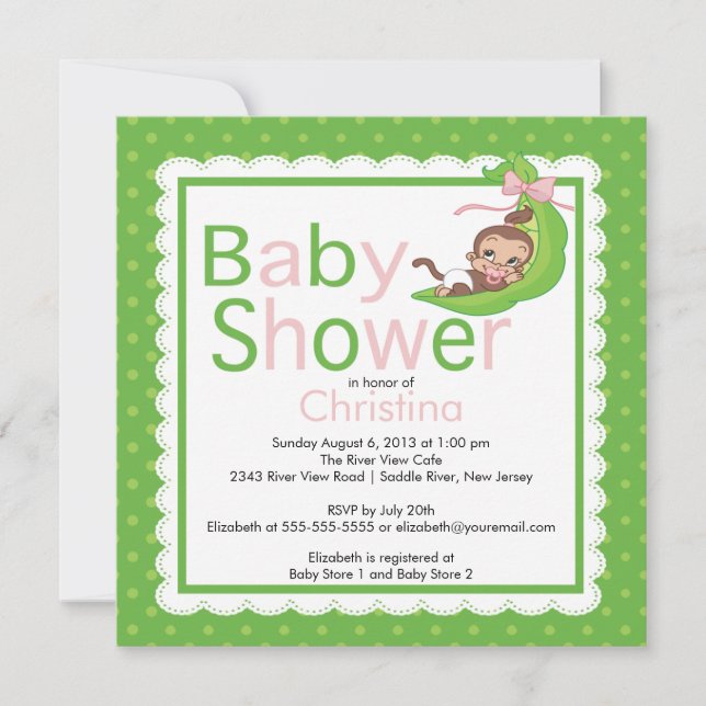 Petite pois de singe Pod Bébé Invitations de douch (Devant)