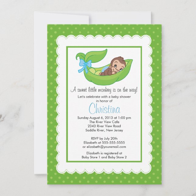 Petite pois de singe Pod Bébé Invitations de douch (Devant)