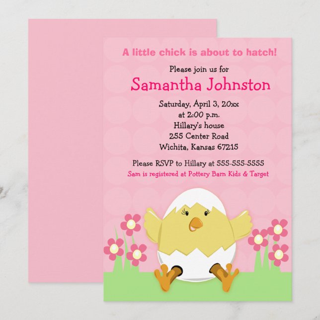 Petite poule Baby shower de Pâques Invitation (Devant / Derrière)