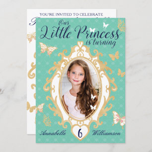 Petite princesse Turquoise et or Invitation d'anni