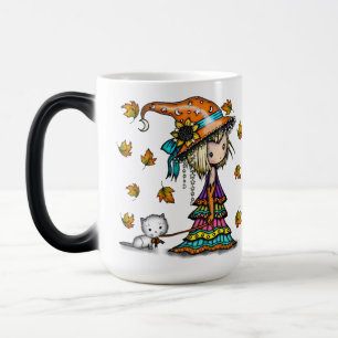 Petite randonneuse jolie sorcière et tasse magique