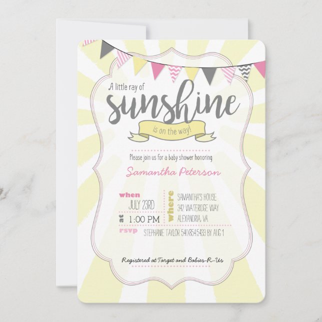Petite Ray of Sunshine Baby Girl Shower Invitation (Devant)