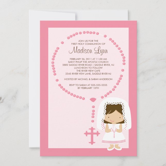 Petite Rosaire Première communion Invitation Fille (Devant)