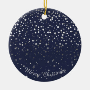 Petite Silver Stars Christmas Ornament-Midnight Ceramic Ornament
