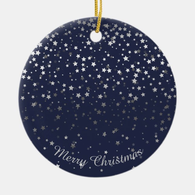 Petite Silver Stars Christmas Ornament-Midnight Ceramic Ornament (Front)