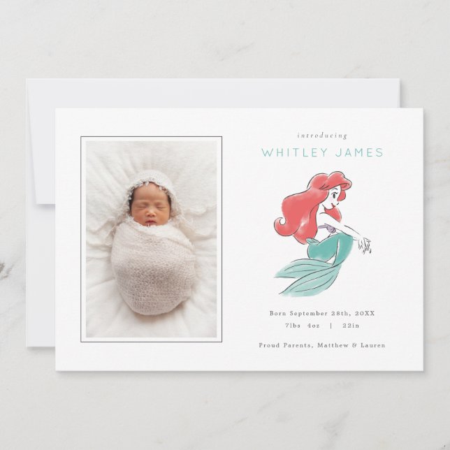 Petite sirène Ariel Faire-part de naissance fille (Devant)