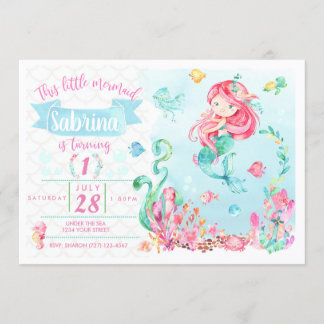 Petite sirène de tête rouge Invitation d'anniversa