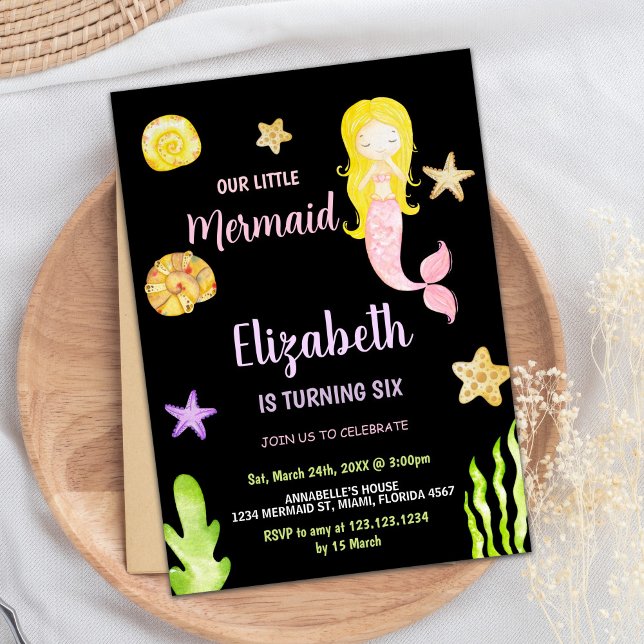 Petite sirène rose Invitations d'anniversaire (Pink Mermaid Little Mermaid Birthday Invitations)