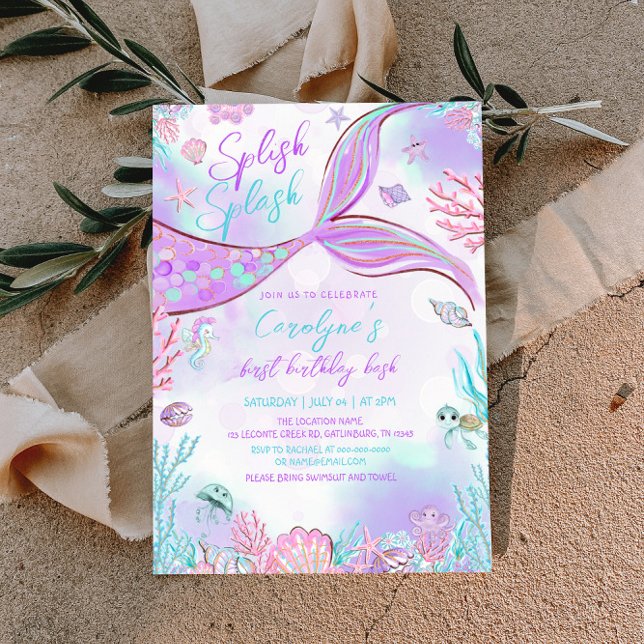 Petite Sirène rose pourpre Invitation Anniversaire (Créateur téléchargé)