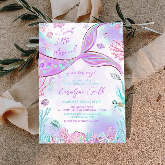Petite Sirène Rose Purple Baby shower Invitation (Créateur téléchargé)