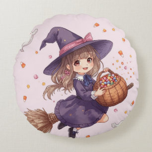 Petite Sorcière avec Coussin Rond de Bonbons