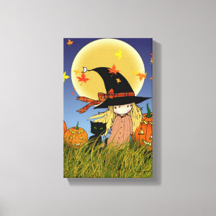 Petite sorcière avec toile Halloween Chat Noir Imp
