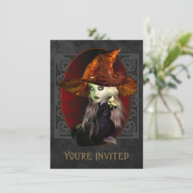 Petite sorcière effrayant Invitation de la fête d' (Debout devant)