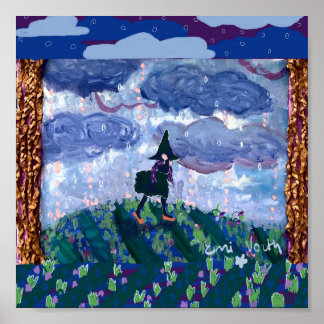 Petite sorcière et affiche de pluie