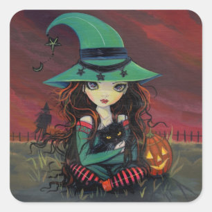 Petite Sorcière et Chat Noir Autocollants Hallowee