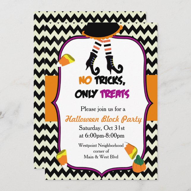 Petite sorcière Invitation de la fête d'Halloween (Devant / Derrière)