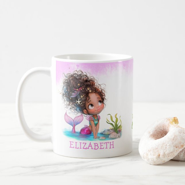 Petite tasse de café Brown d'aquarelle de sirène (Avec donut)