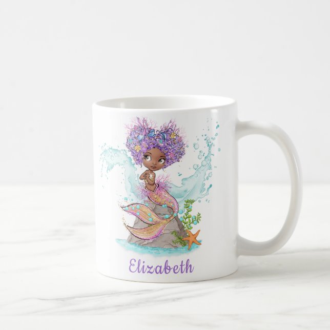 Petite tasse de café Brown d'aquarelle de sirène (Droite)