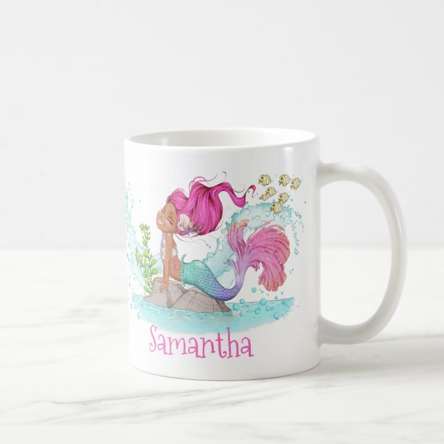 Petite tasse de café Brown d'aquarelle de sirène (Droite)